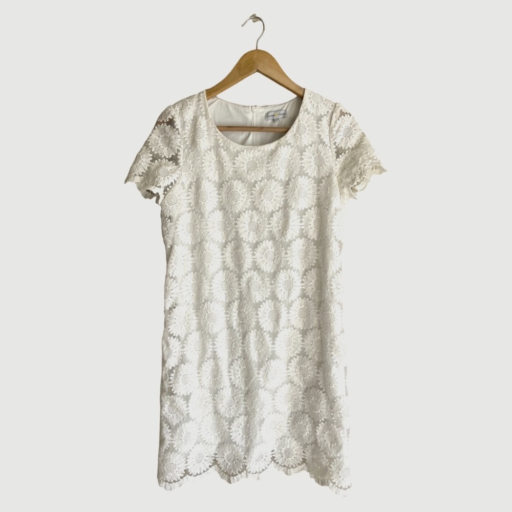 Cache@Cache White Crochet Lace Dress Short Sleeve. Size Large